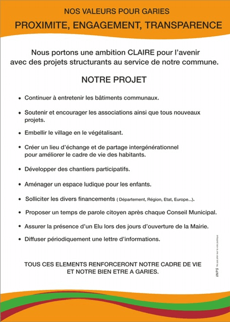 Affiche des valeurs et du projet